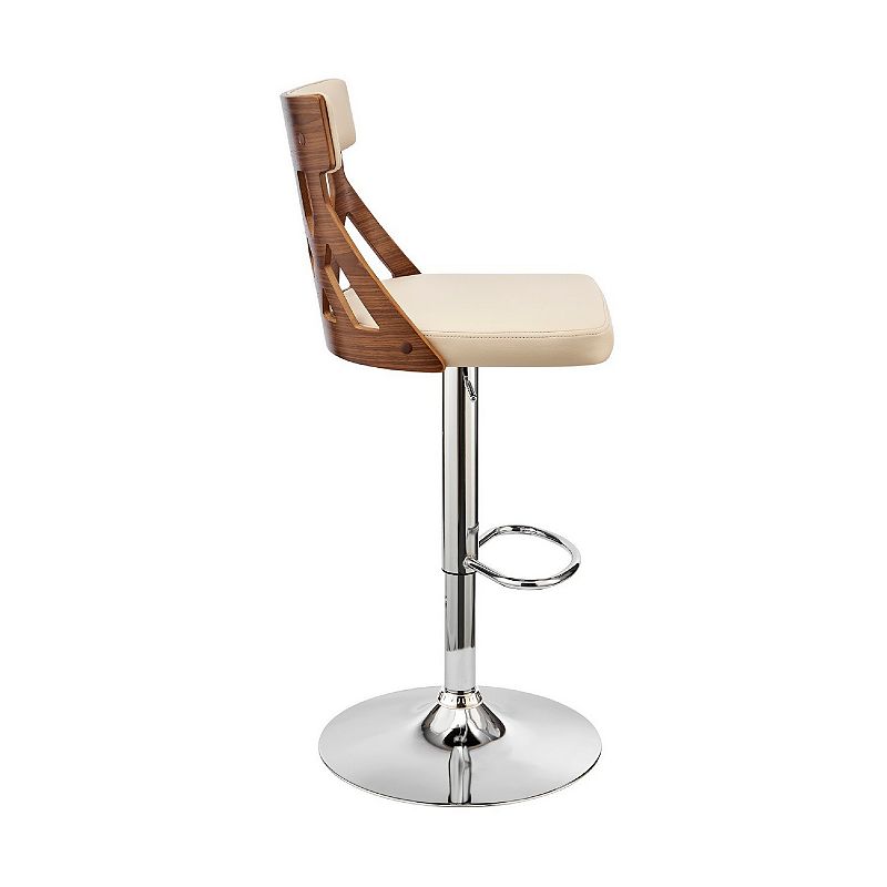 Swivel Barstool with Cut Out Back and Pedestal Base， Cream and Brown