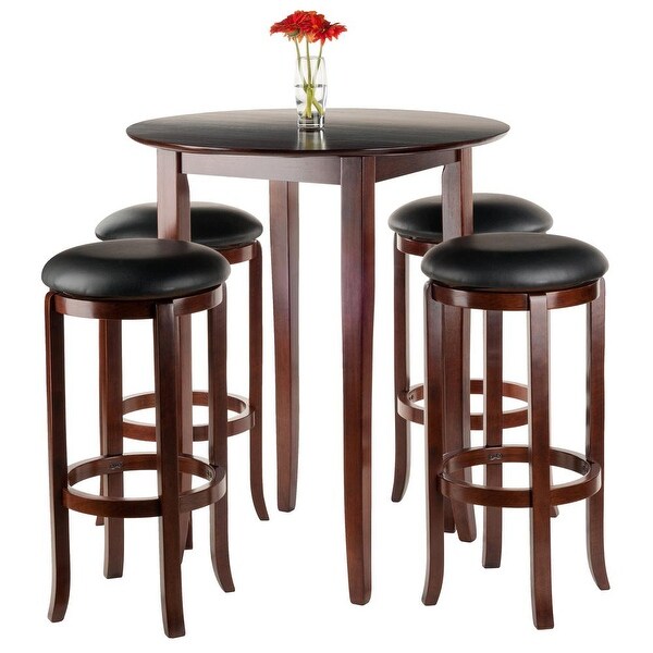 Wood Fiona 5-Pc Pub Set， High Table and 4 Cushion Seat Bar Stools， Walnut Finish