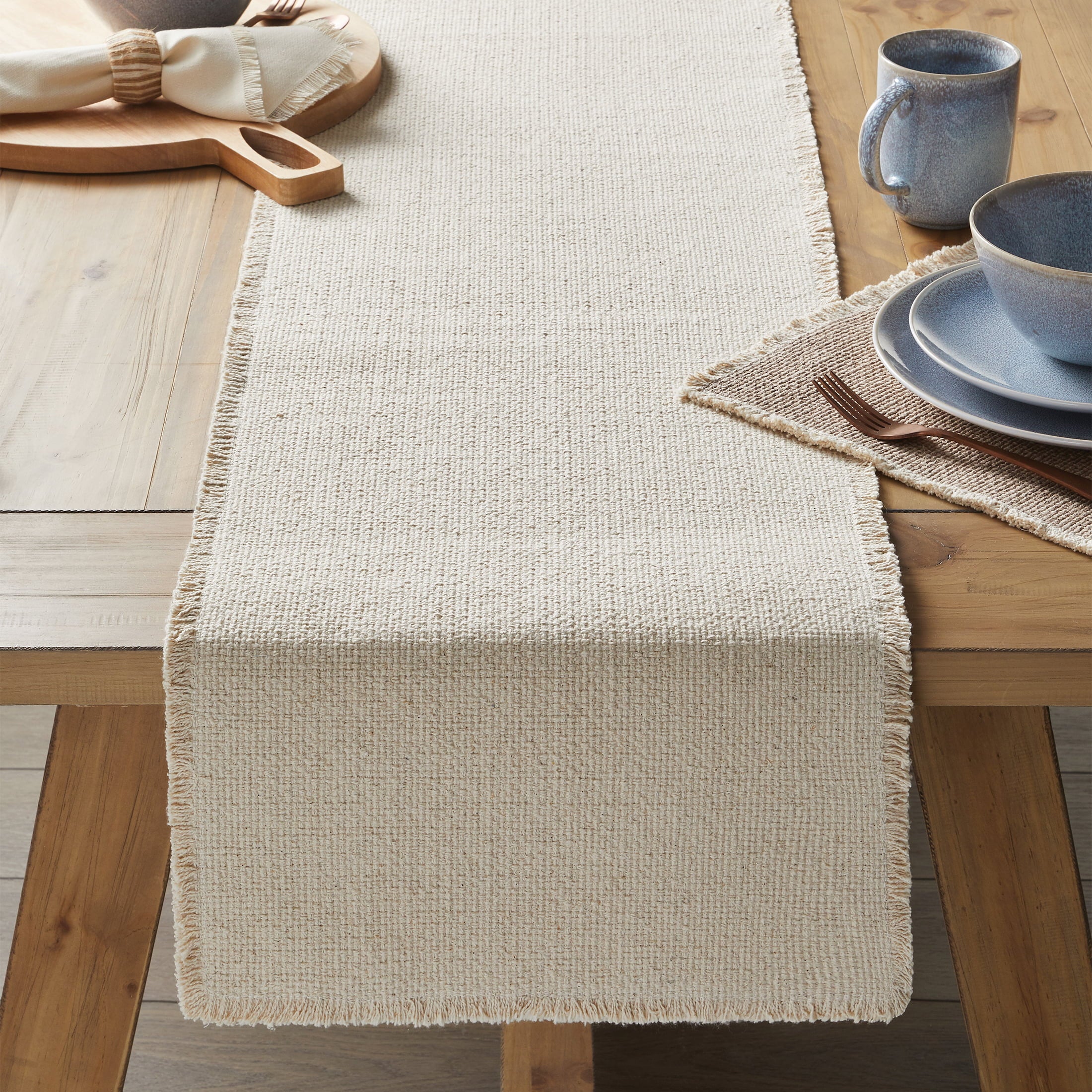 Better Homes and Gardens Fringe Cotton Rich 14 x 90 Table Runner， Camel