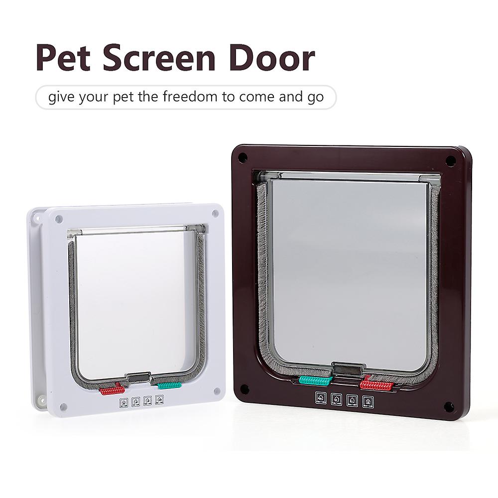 Cat Door Pet Entry Safe Ferromagnetic Pet Flap Door 4 Ways Locking Automatically Close For Kitty Small Dogs Brown L