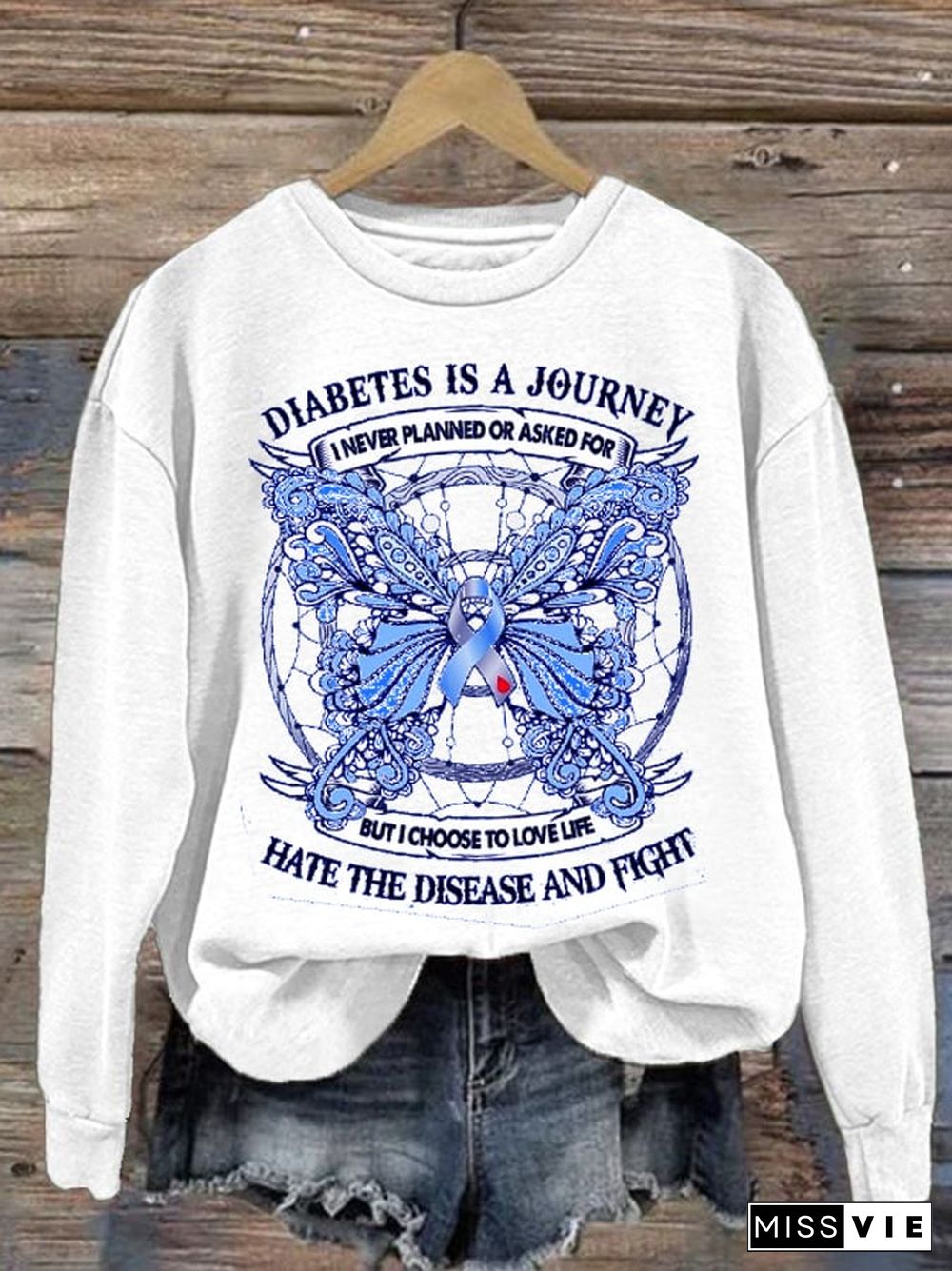 Women's Diabetes Is A Journey I Never Planned Or Asked For Print Long Sleeve Sweatshirt