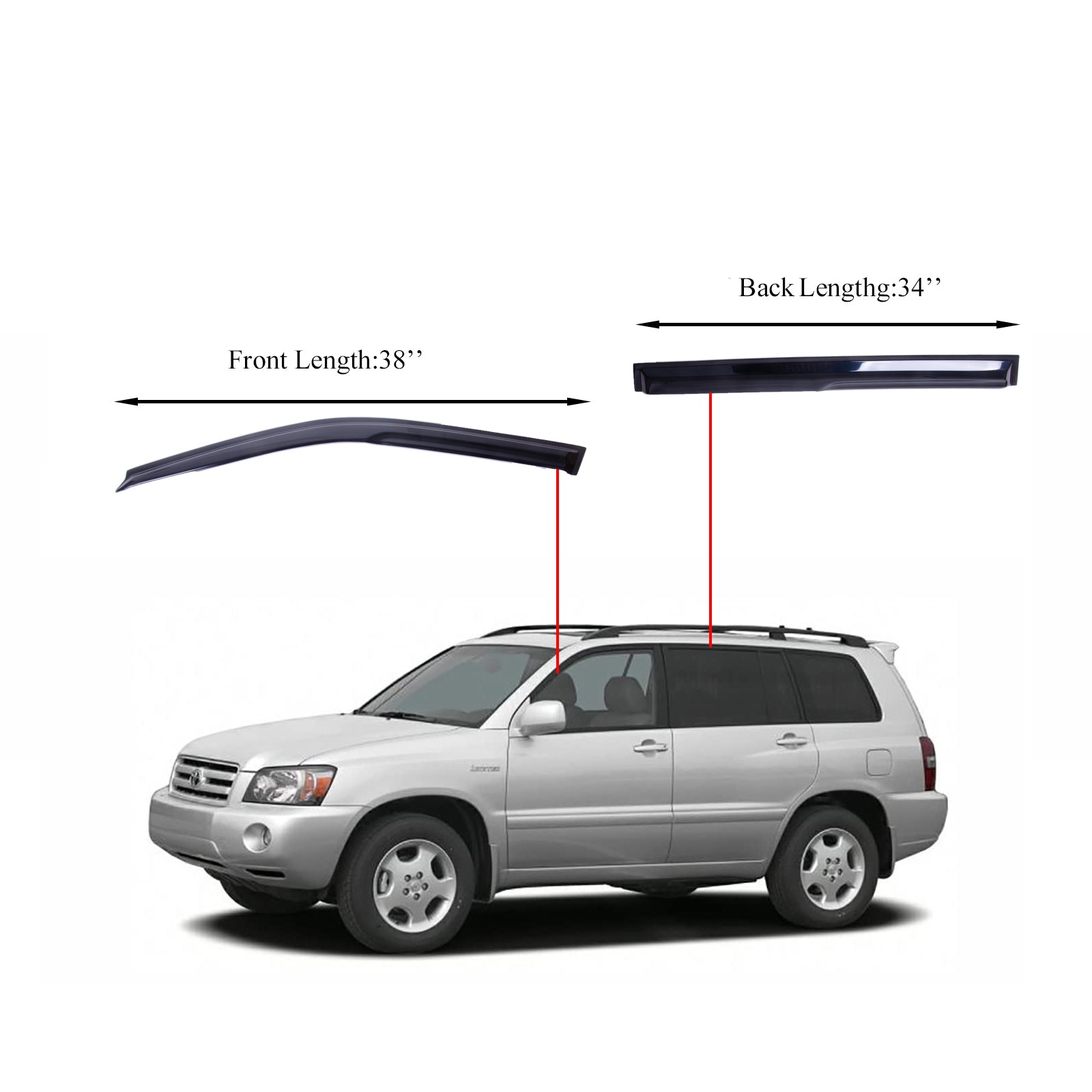 Fits Toyota Highlander 01-07 Acrylic Window Visor Sun Rain Deflector Guard