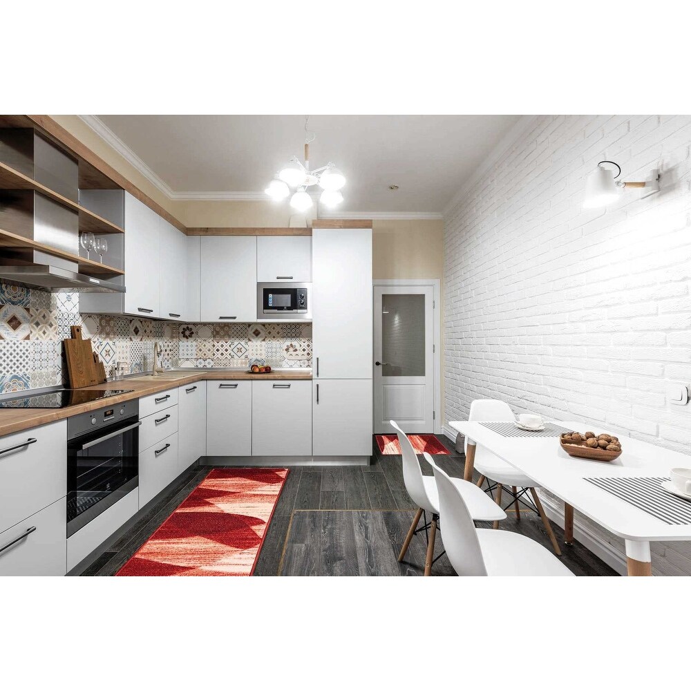Gloria Non Slip 2 pieces Stripe Design Kitchen Rug Set Kitchen Mat and Runner Doormat Non Skid Carpet  20\
