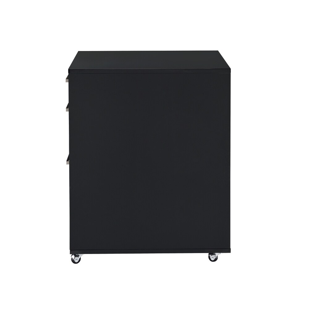 Black Wooden Filing Cabinet with Three Drawers and Wheels   Home and Office Organization