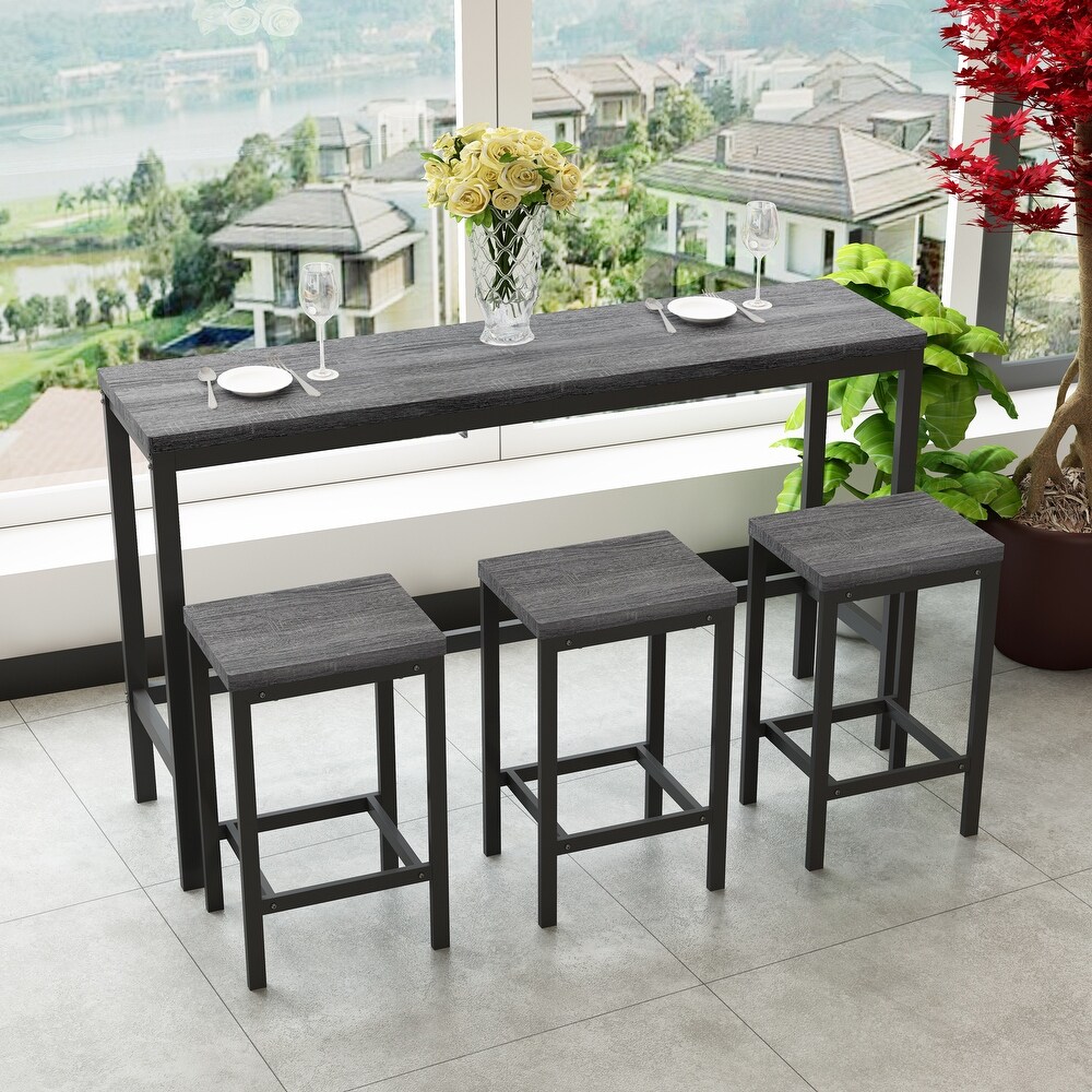 Long Dining Table Set with 3 Stools Pub Kitchen Set