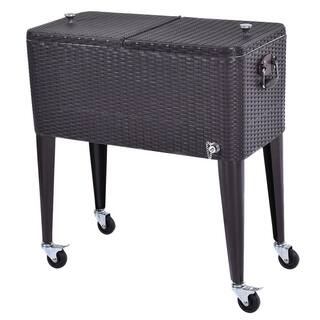 Costway Outdoor Rattan 80QT Party Portable Rolling Cooler Cart Ice Beer Beverage Chest GHM0451