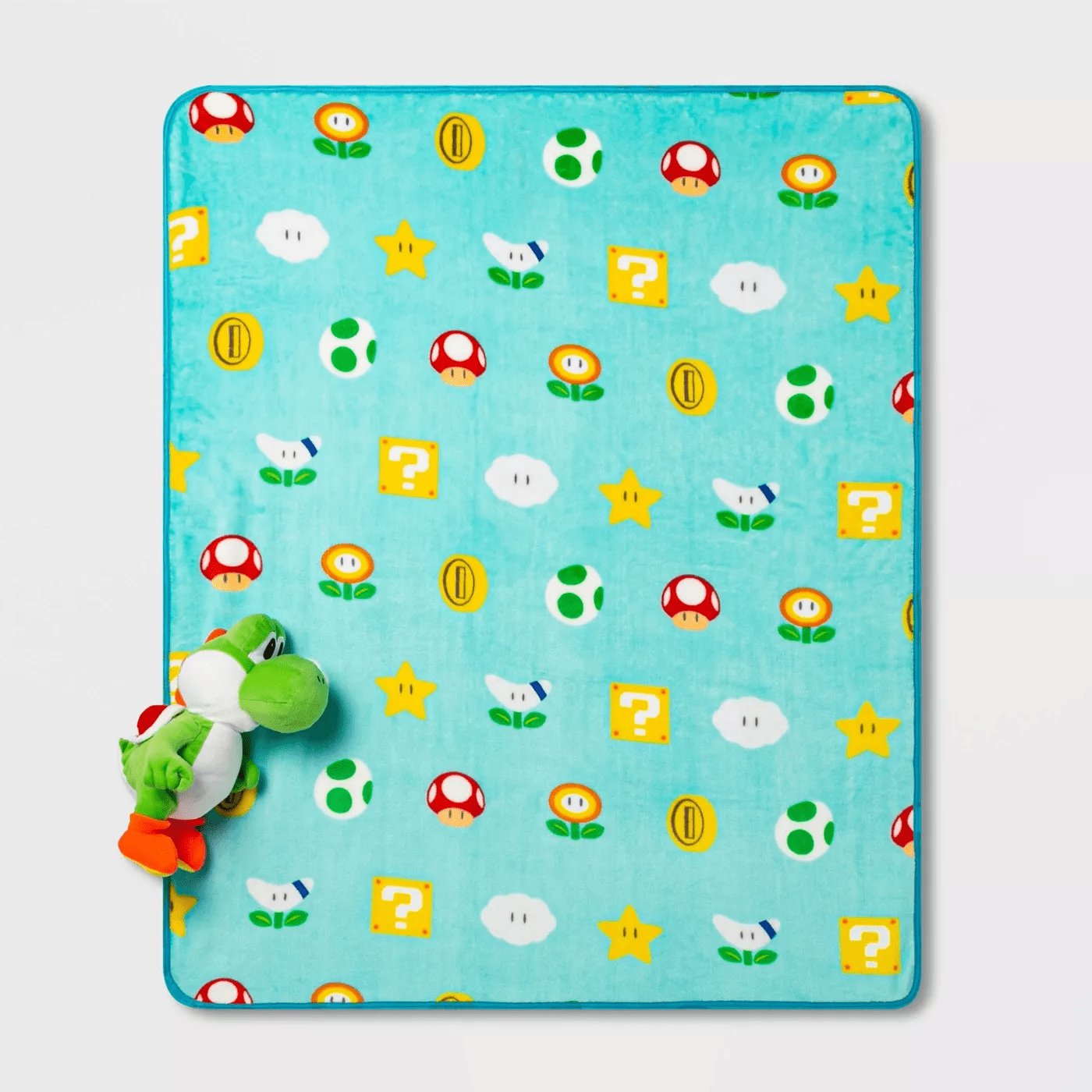 Super Mario Kids Yoshi Hugger Pillow and Fleece Throw Gift Set， 2-Piece， Teal