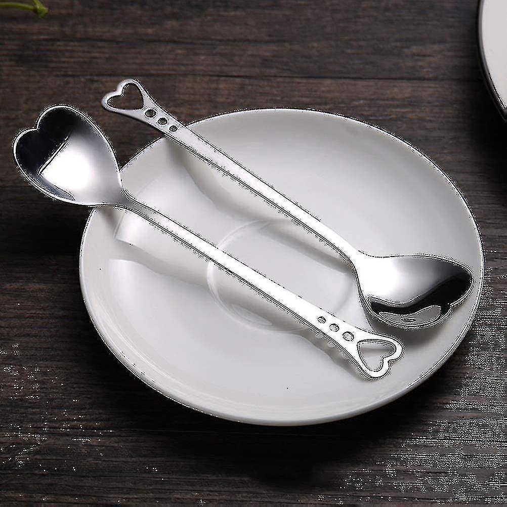 10 Pcs Stainless Steel Heart Spoons Dessert Spoons Coffee Spoons