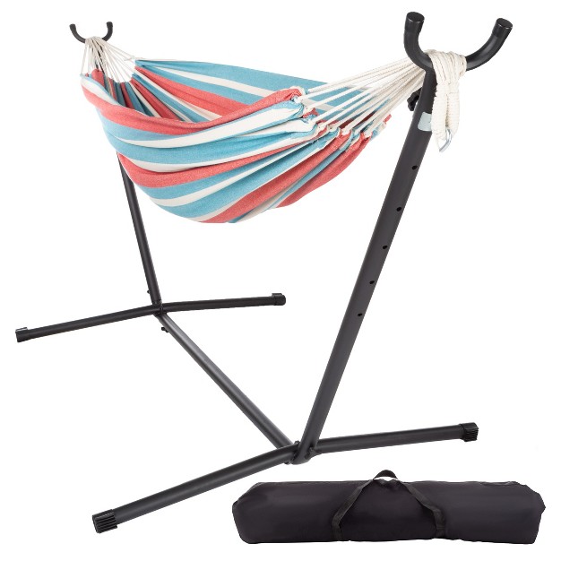 Pure Garden 2 person Hammock With Stand 450lb Weight Capacity Blue red Stripe