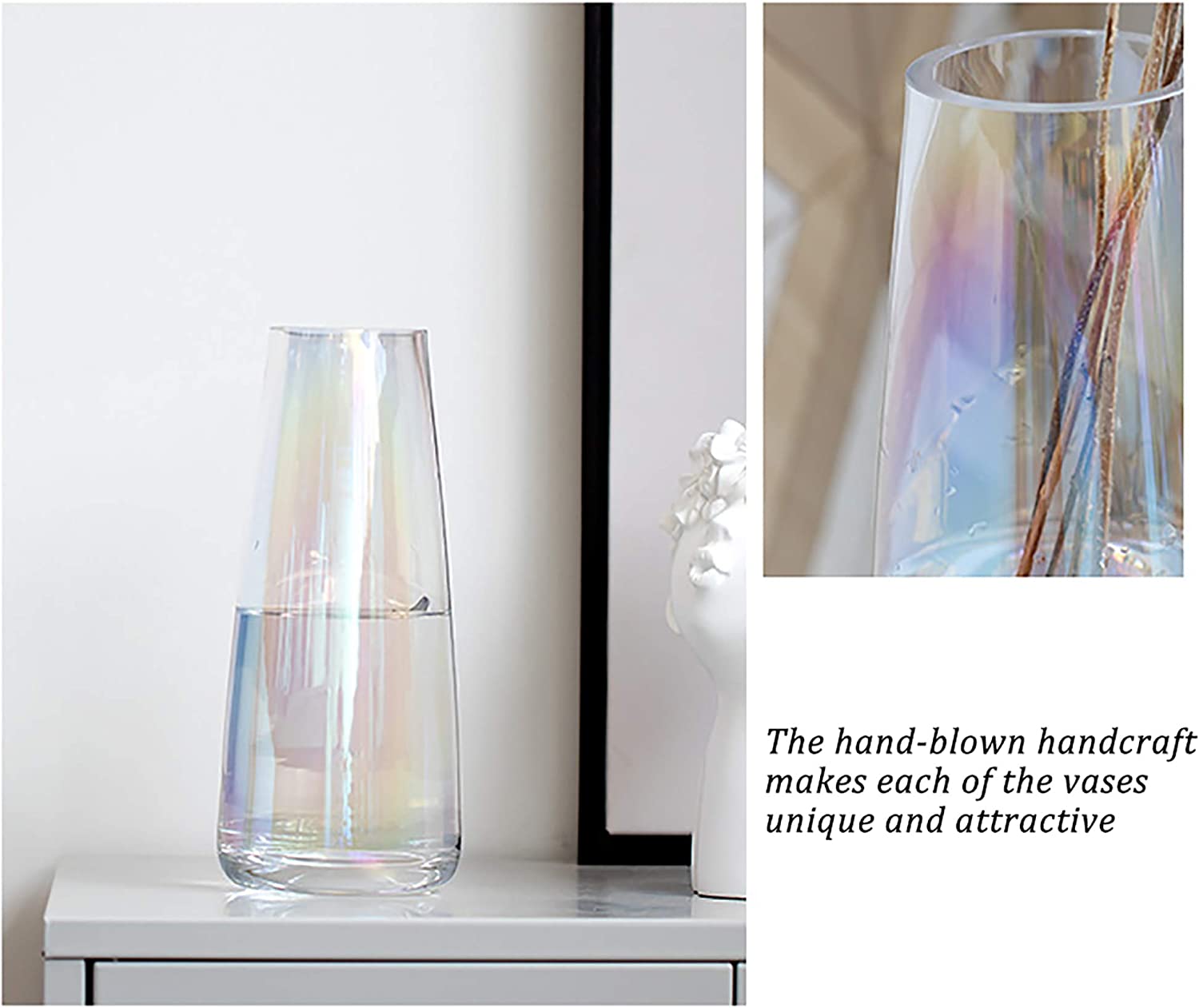 Ins Modern Glass Vase Irised Crystal Clear Glass Vase for Home Office Decor (Crystal Grey)