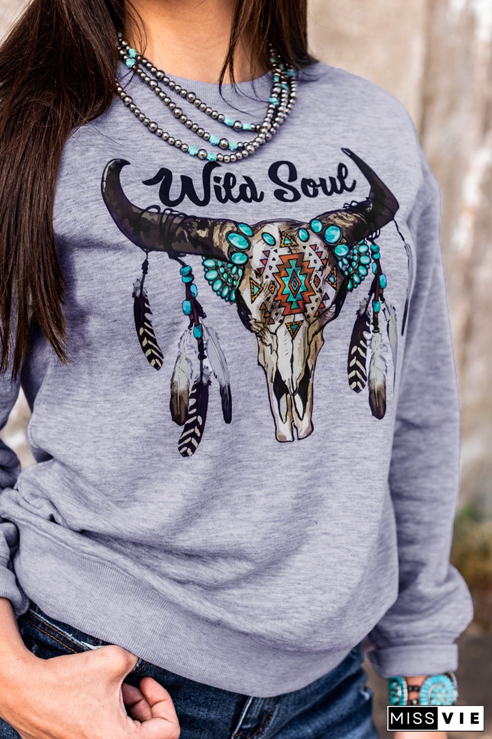 Wild Soul Western Graphic Print Drop Shoulder Pullover Sweatshirt