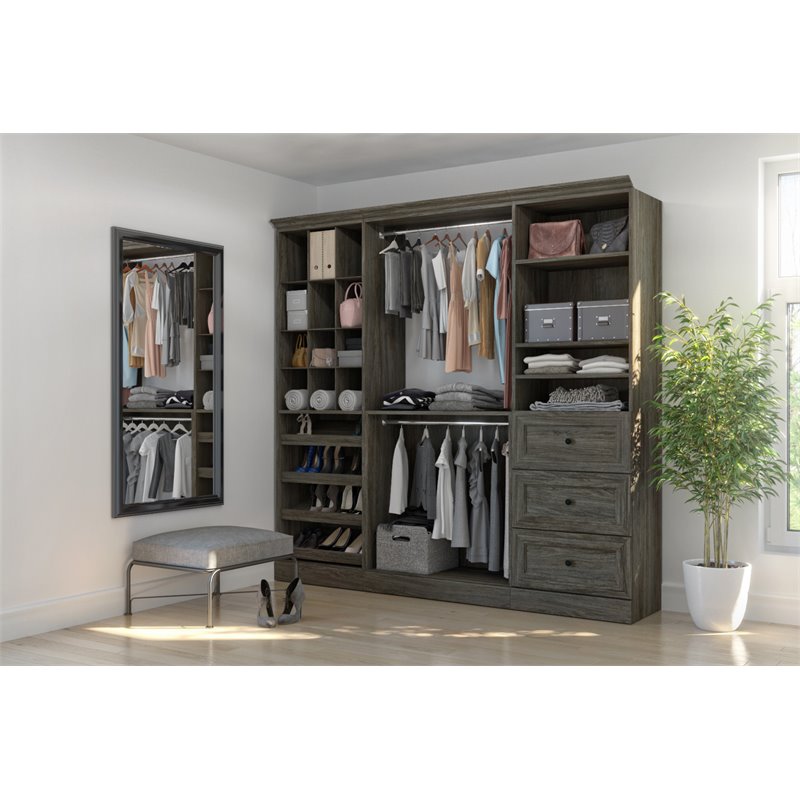 Bestar 40853-000035 86 in. Versatile Closet Organizer&#44; Walnut Gray