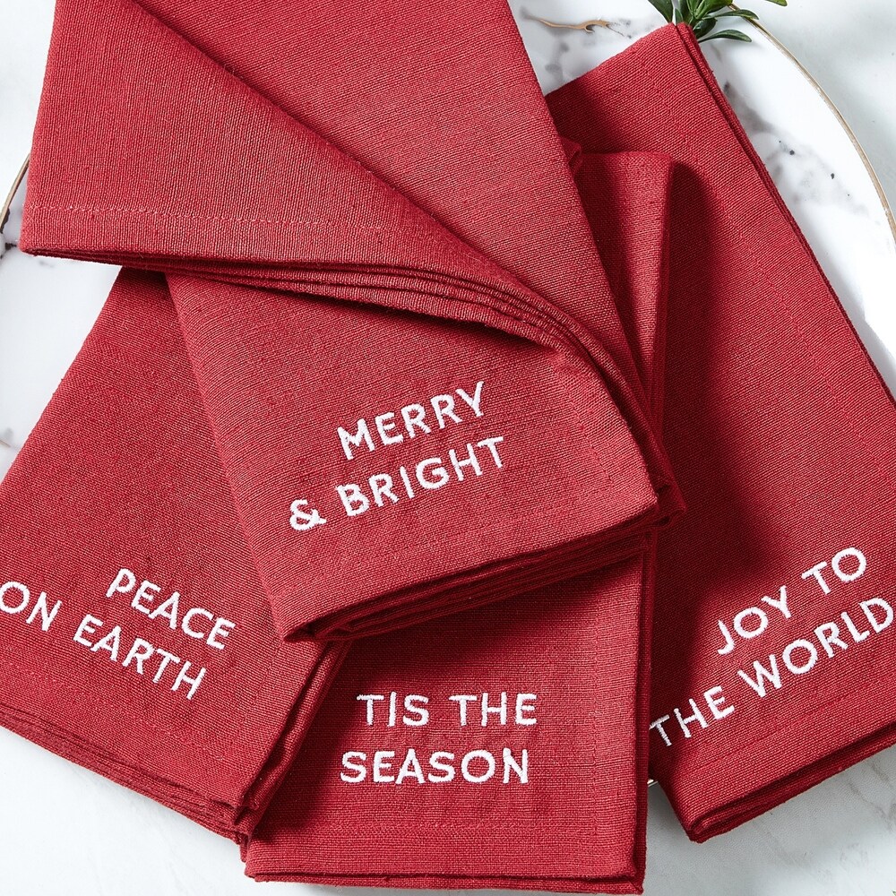 Joyful Sentiment Embroidered Napkins  Set of 4