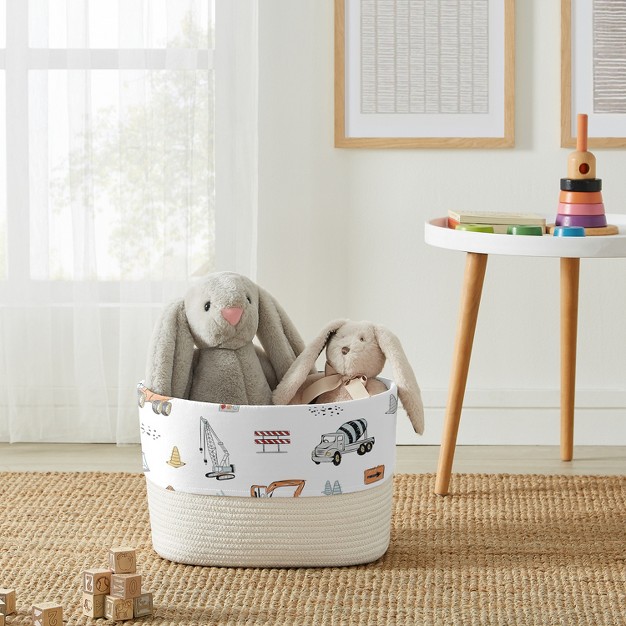 Sweet Jojo Designs Woven Cotton Rope Decorative Storage Basket Bin Construction Truck Red Blue And Grey