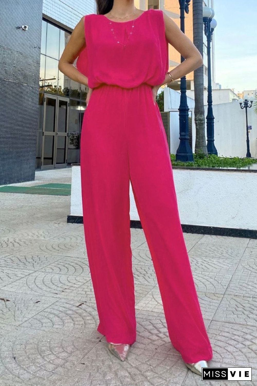 Backless Plain ONe Piece Jumpsuit