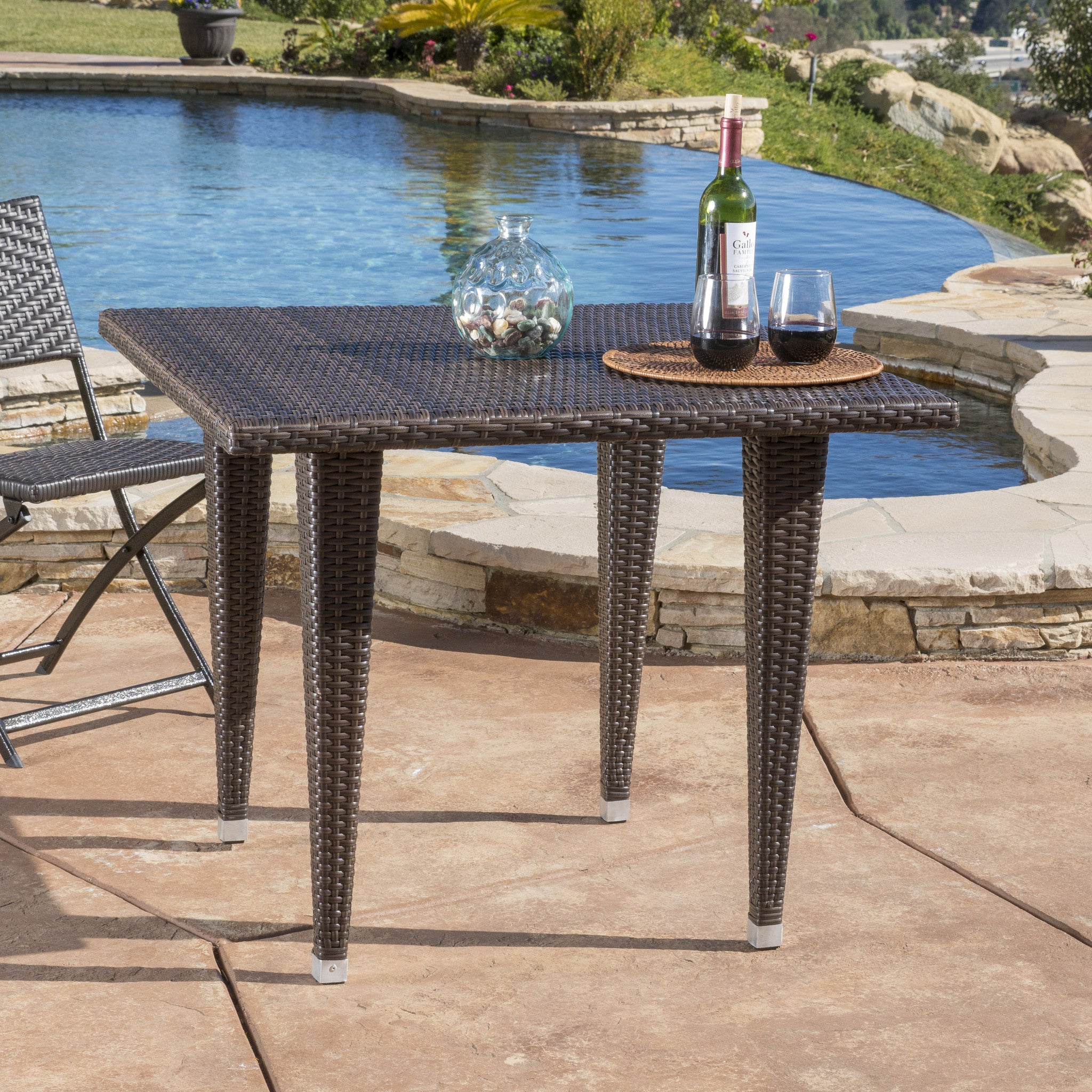 Wiren Contemporary Outdoor Brown Color PEWicker Square Table