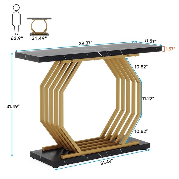 Gold Console Table， Faux Marble Entryway Table Narrow Sofa Table， 40 Inch Modern Accent Table Entrance Table for Living Room