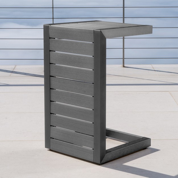 Cape Coral Aluminum C shaped Side Table Gray Christopher Knight Home