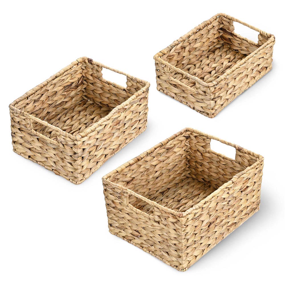 Yescom Wicker Baskets with Handle Water Hyacinth Bins Set of 3