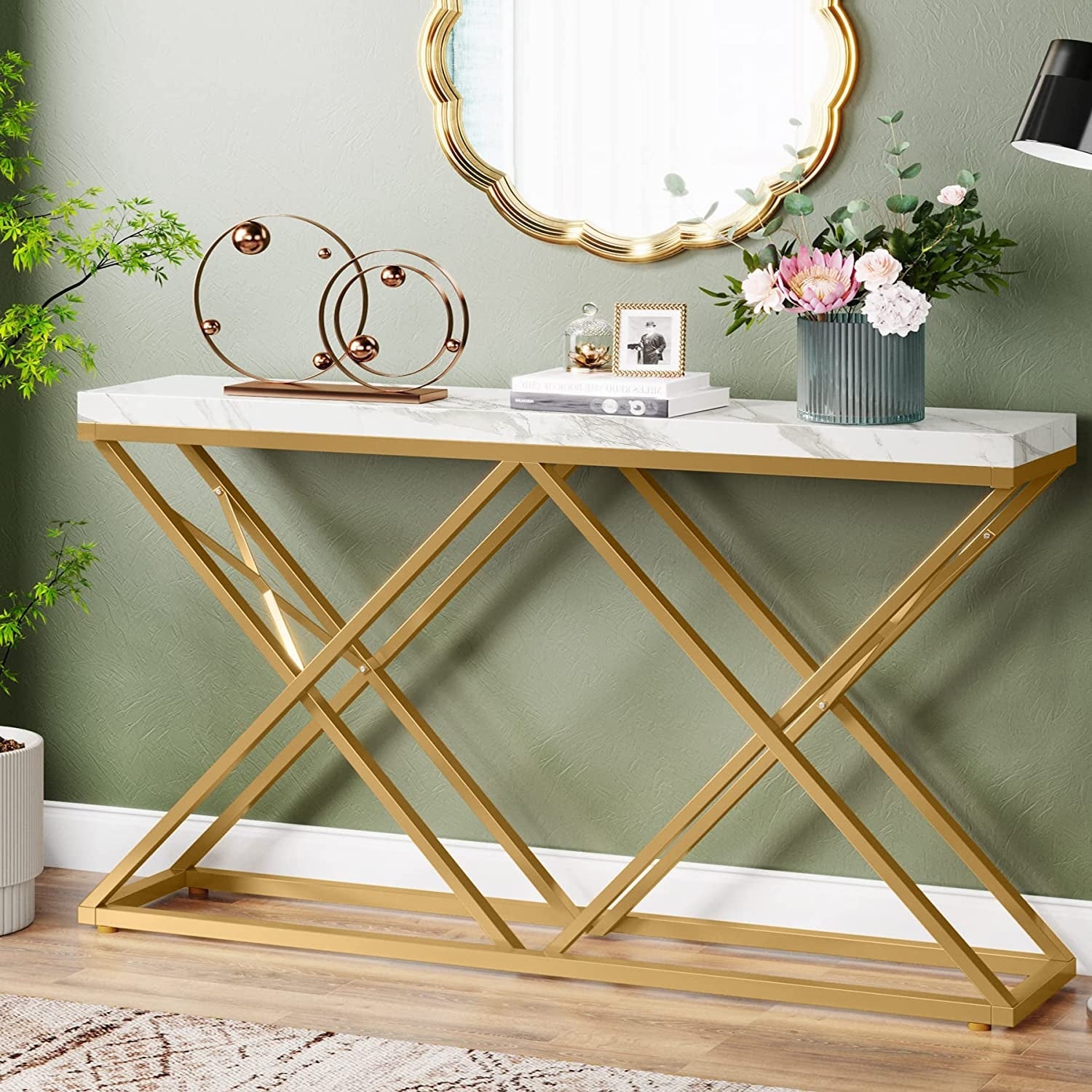 55-Inch Gold Console Table for Living Room， Entryway， Hallway