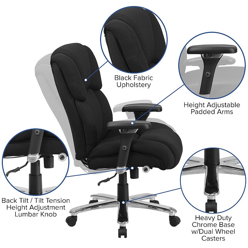 Emma and Oliver 24/7 400 lb. High Back Black Tufted Fabric Ergonomic Office Chair， Lumbar Knob