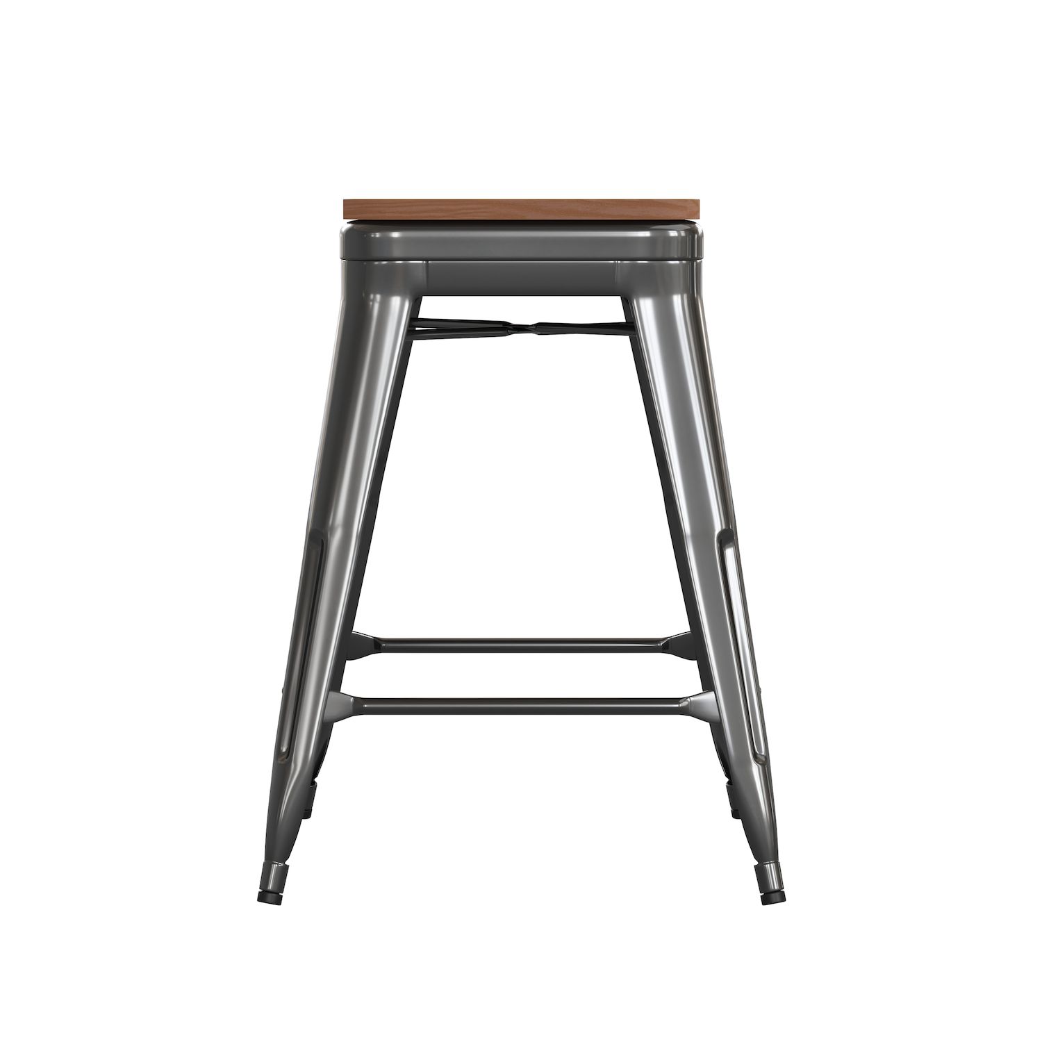 Emma and Oliver Kam Backless Metal Indoor-Outdoor Stool with All-Weather Polystyrene Seat