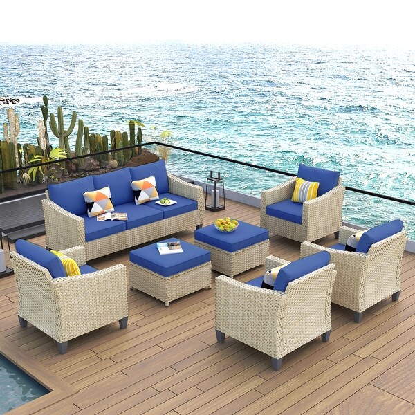 XIZZI Patio Furniture 7Piece Outdoor Wicker Conversation Set with Ottomans