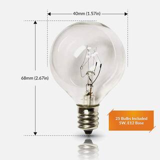 Newhouse Lighting IndoorOutdoor 5-Watt Globe E12 Incandescent Light Bulb Weatherproof G40 Replacement Party String Light Bulb (25-Pack) PSTRINGBULB30