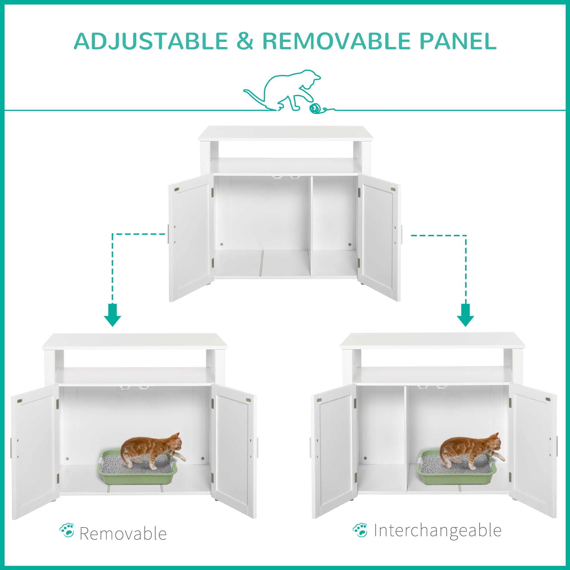 Pawhut Wooden Cat Litter Box Enclosure， White