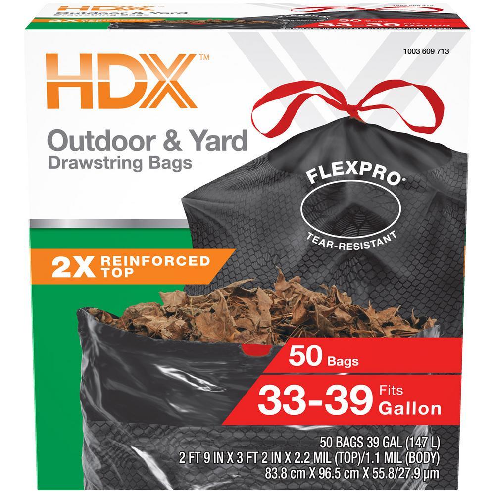 FlexPro 33 Gallon - 39 Gallon Black Drawstring Outdoor and Yard Trash Bags (50-Count) (D)