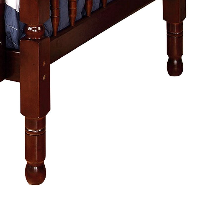 Traditional Bunk Bed with Attached Ladder and Turned Legs， Dark Brown