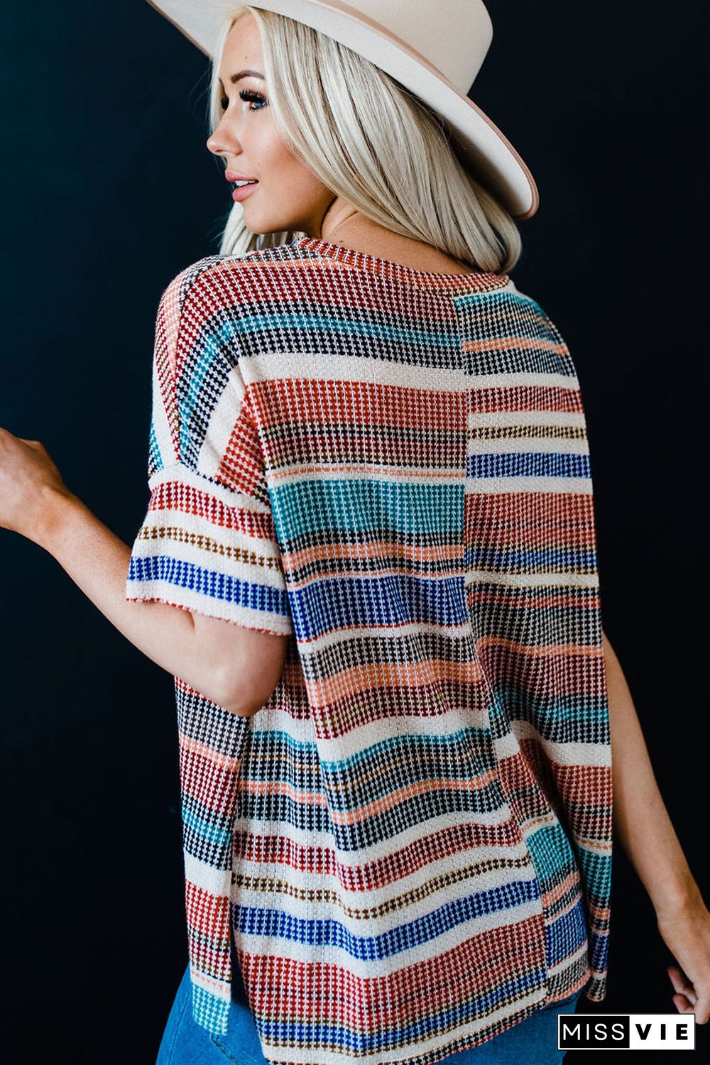 Multicolor Striped Loose T-shirt with Slits