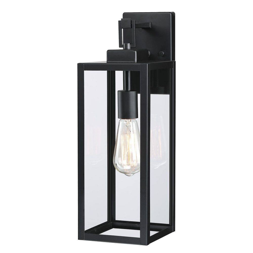 Hukoro 18 in. 1-Light Matte Black Outdoor Wall Lantern with Clear Glass Shade F19051-BK