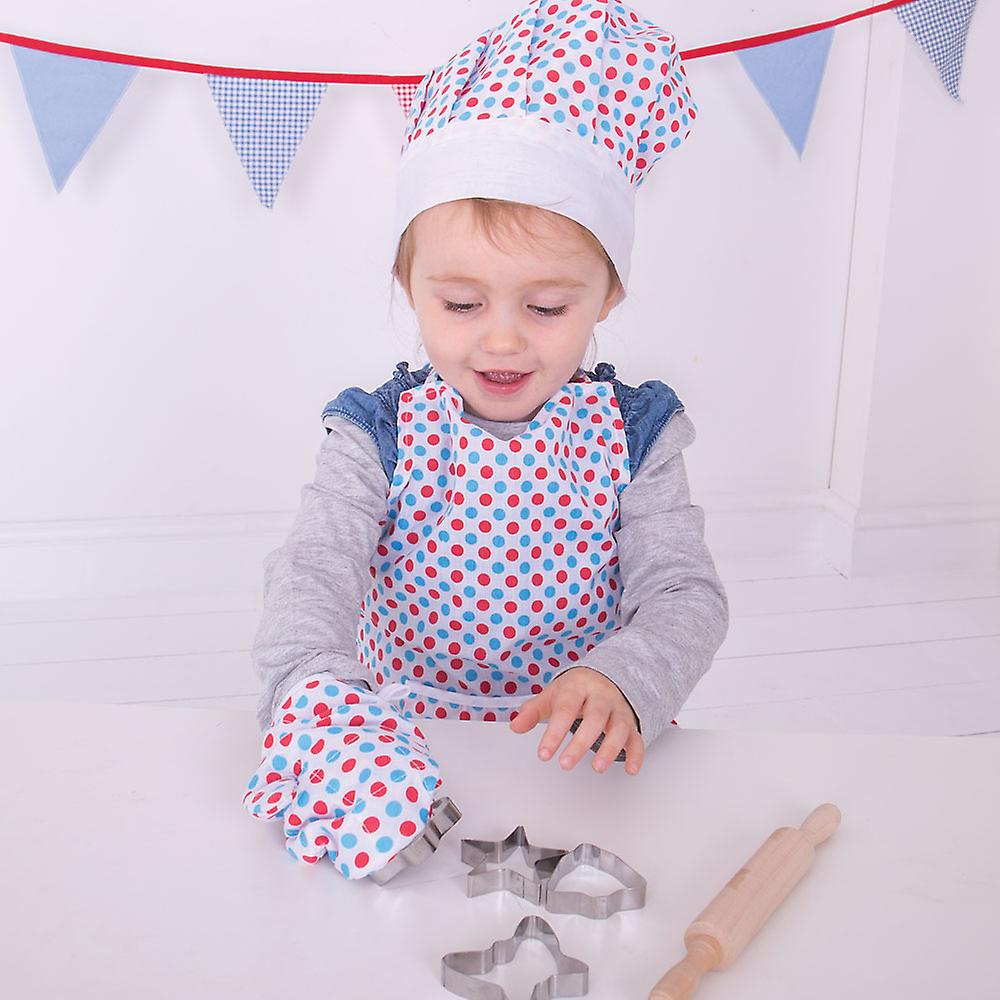 Bigjigs Toys Spotted Chef's Set Cooking Baking Apron Hat Child Kids Pretend Play