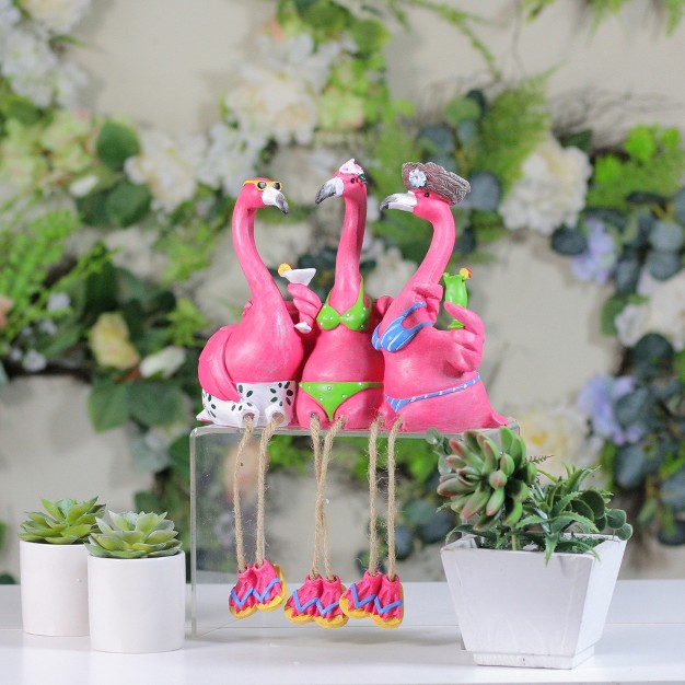 Three Amigos Beach Flamingos Outdoor Garden Statue