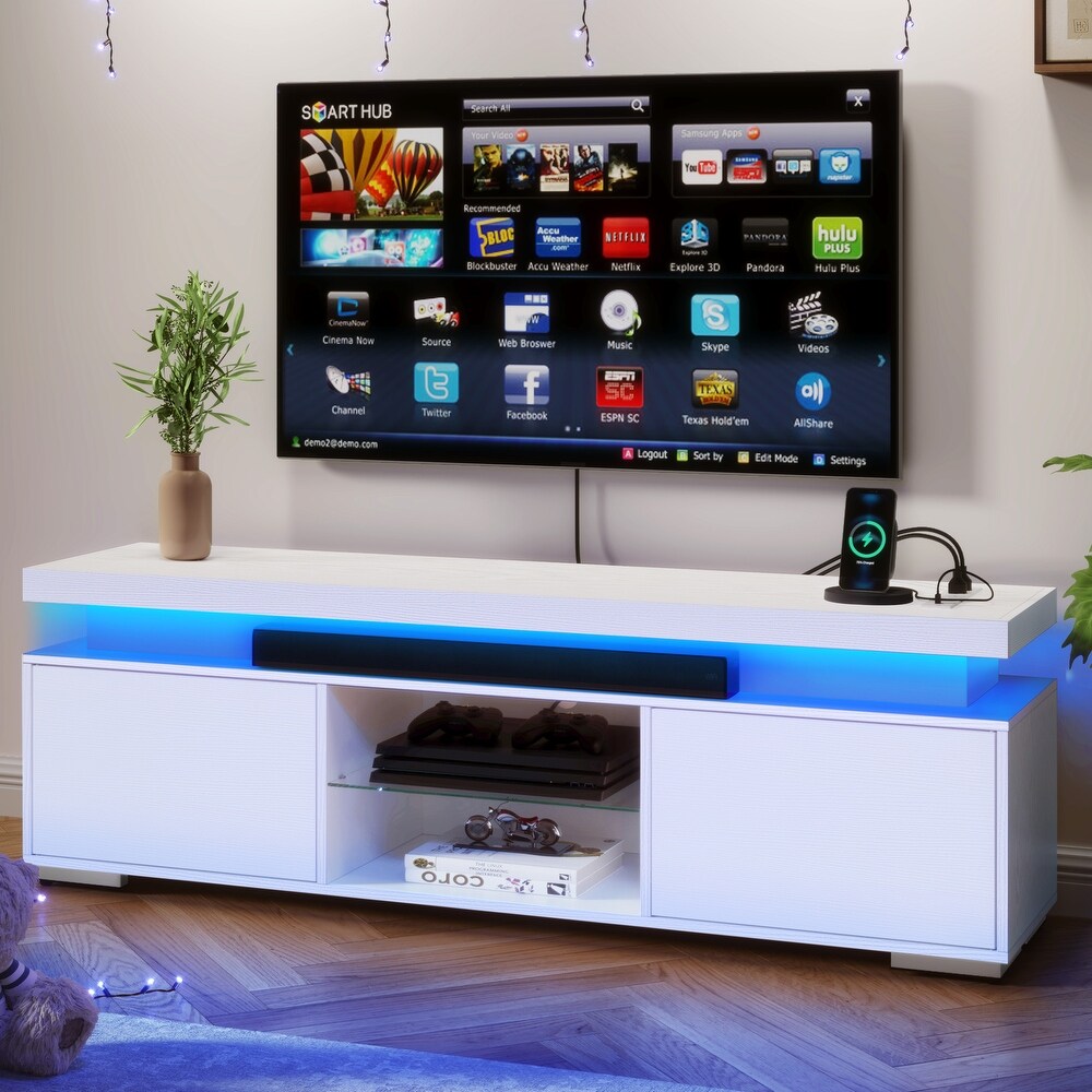 Modern LED Entertainment Center TV Stand Media Console with Power Outlets USB Port