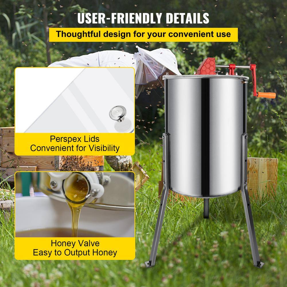 VEVOR 4 Frame Manual Honey Extractor Separator Bee Extractor Stainless Steel Honey Extraction Apiary Centrifuge Equipment S-4XXSDYMJ0000001V0