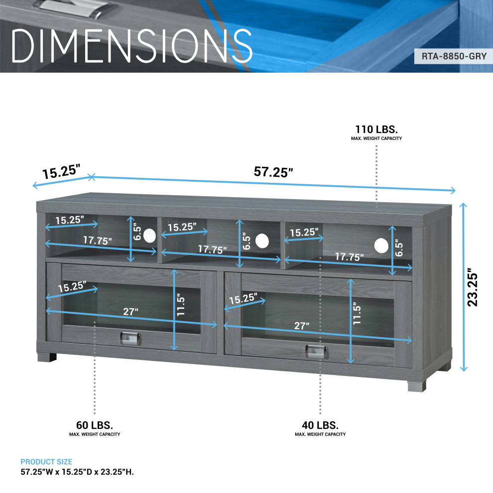 Techni Mobili Durbin TV Stand for TVs up to 60 quot  Gray   Contemporary   Entertainment Centers And Tv Stands   by Rta Products  L  Houzz