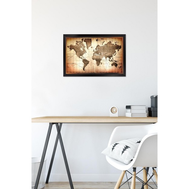 Trends International Map Brown Framed Wall Poster Prints