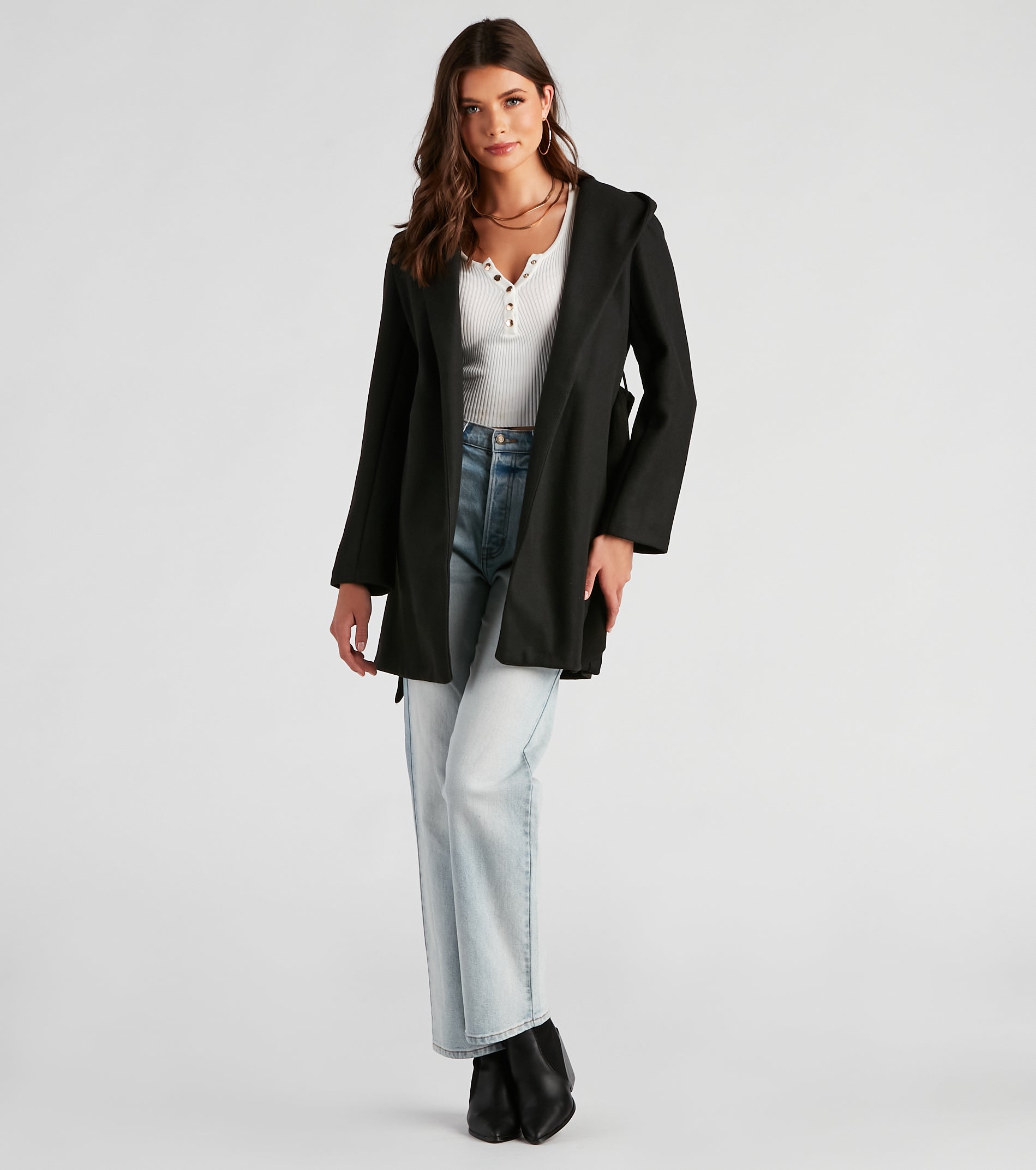 Belted Sophistication Faux Wool Coat