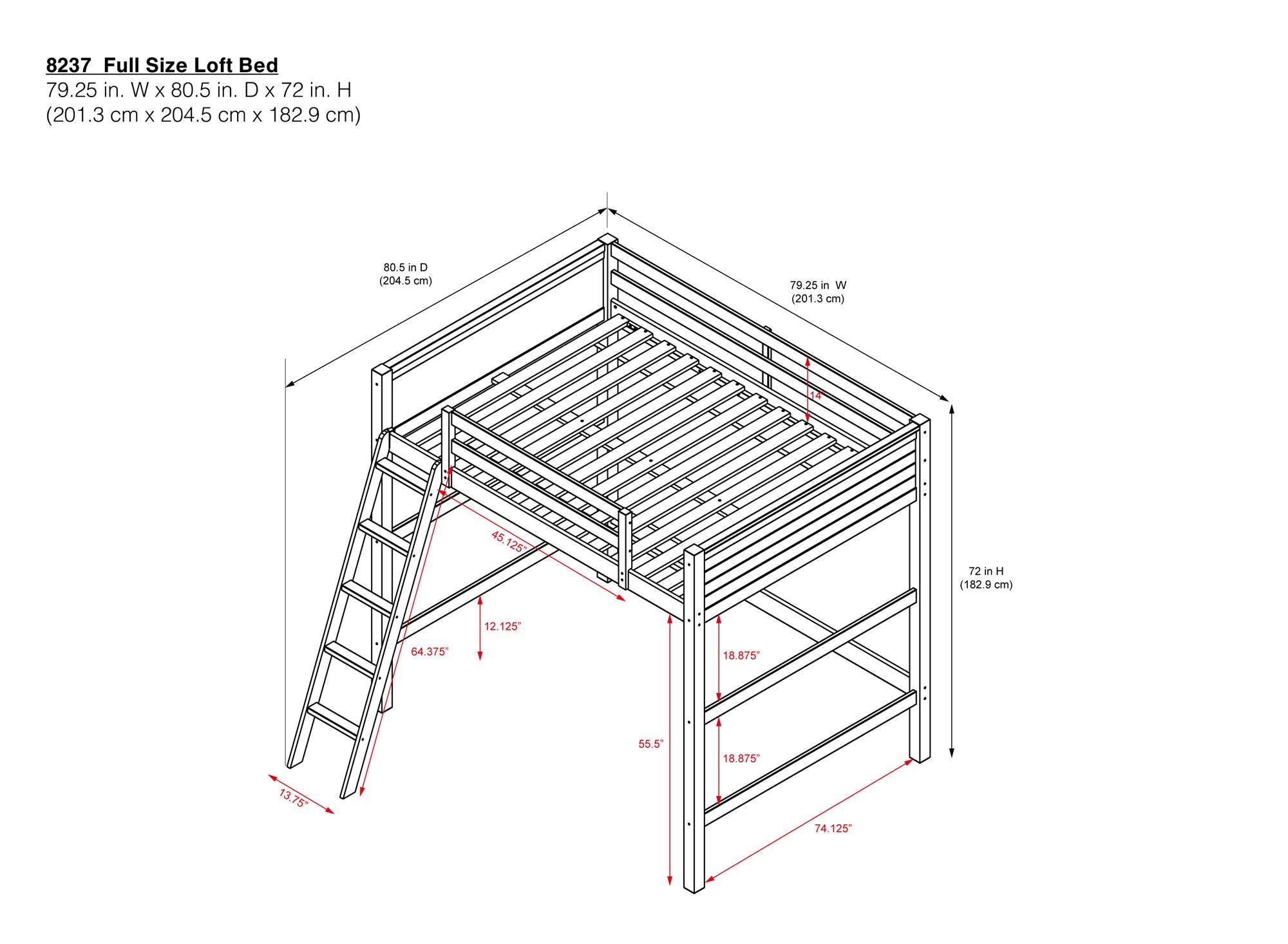 Your Zone Kids Wooden Loft Bed with Ladder, Full, Espresso