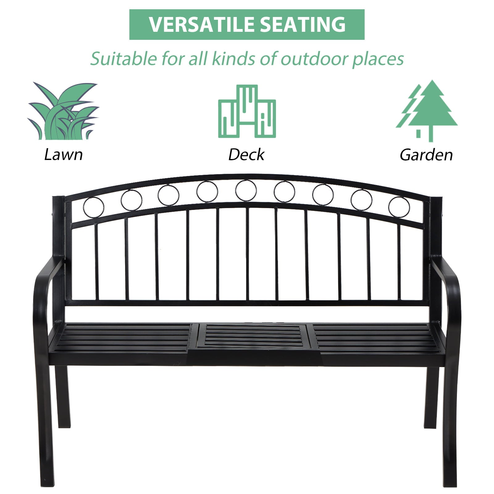 AVAWING Patio Outdoor Steel Garden Bench, Patio Bench, Steel Double Seat for Park Yard