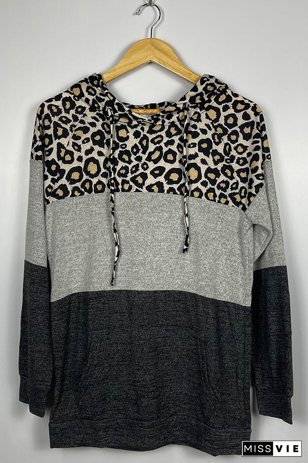 Gray Leopard Printed Splicing Hoodie