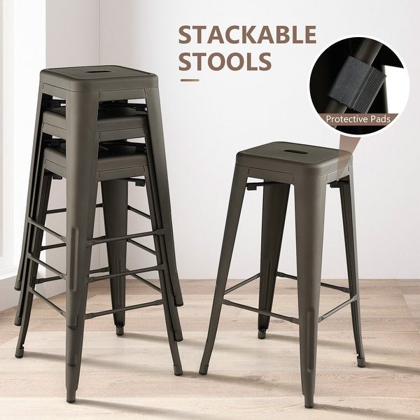 Gymax 30'' Set of 4 Stackable Backless Metal Bar Stools w/ Footrest