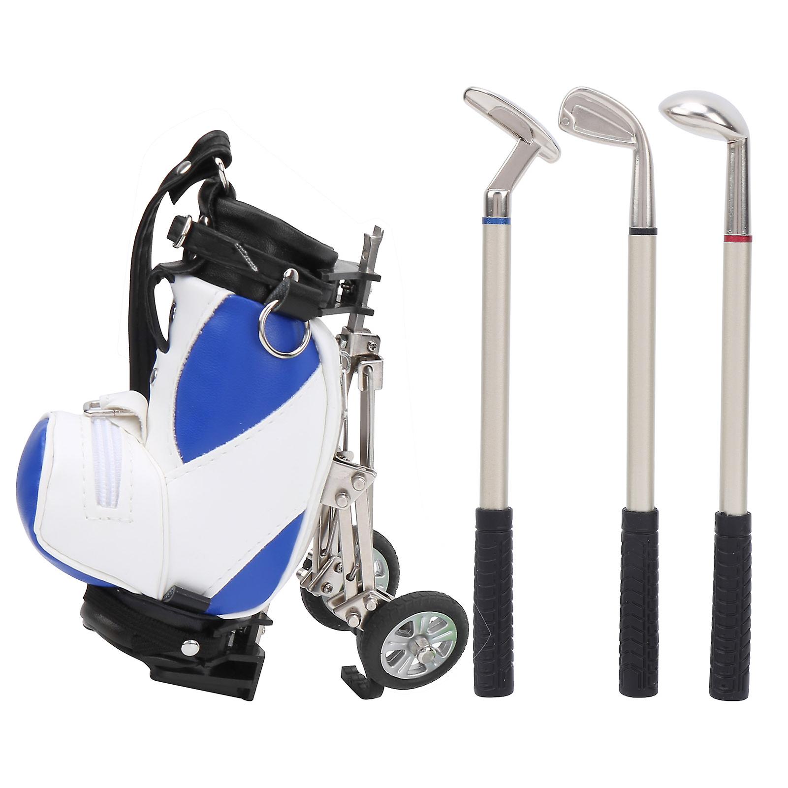 Desktop Golf Pen Set 3 Ballpoint Pens And Mini Bag Zinc Alloy Golf Pen Holding Bagblue White