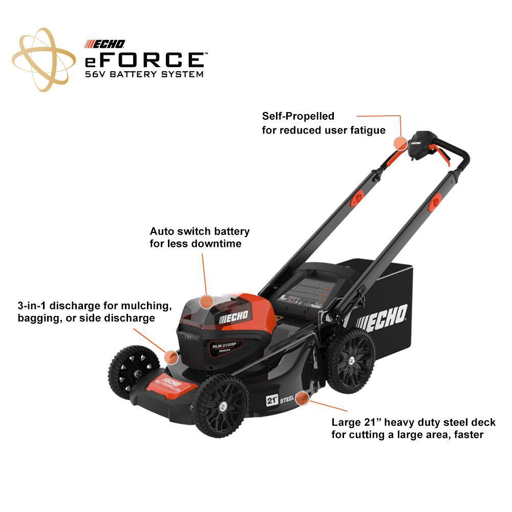 ECHO eFORCE 56-Volt Cordless Battery Lawn Mower and String Trimmer Combo Kit with 2 Batteries and 2 Chargers 2-Tool V-DABRAB