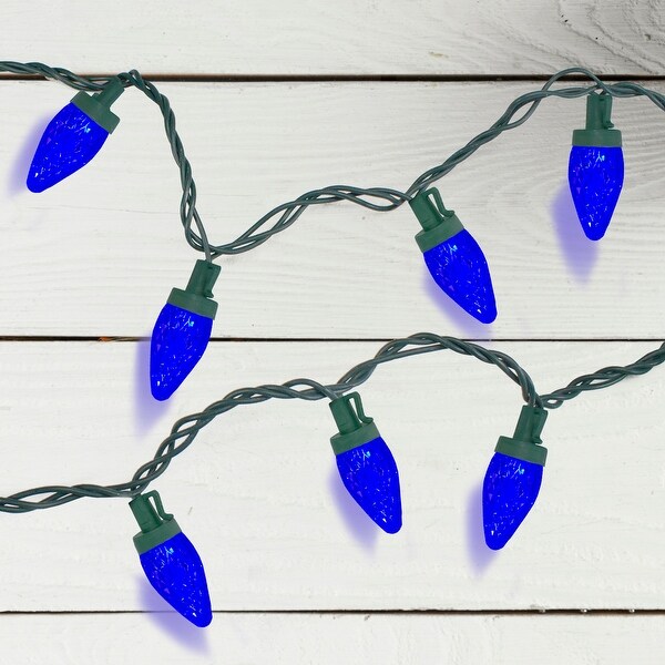 50ct Faceted Blue LED C7 Christmas Lights，20.25ft Green Wire