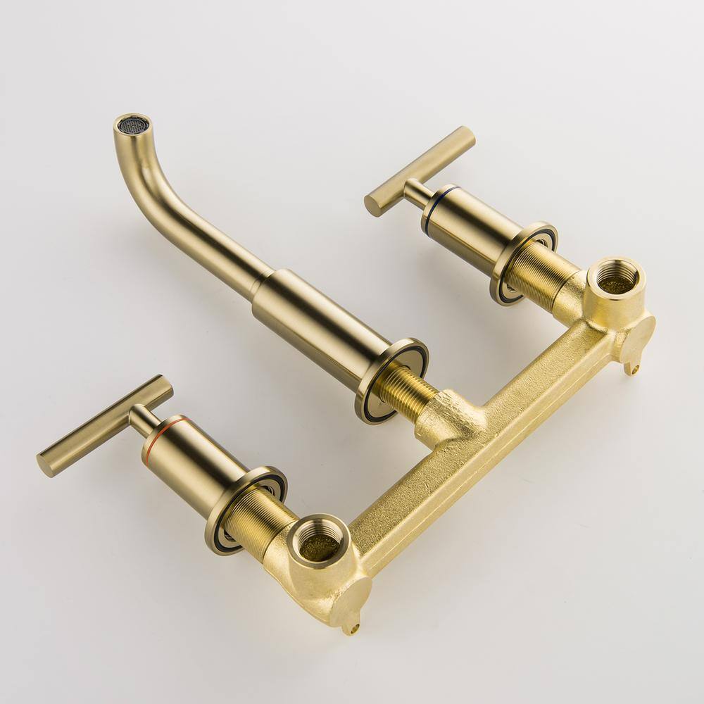 WELLFOR 2-Handle Wall Mounted Faucet in Brushed Gold (Valve Included) WB-H#RB0738