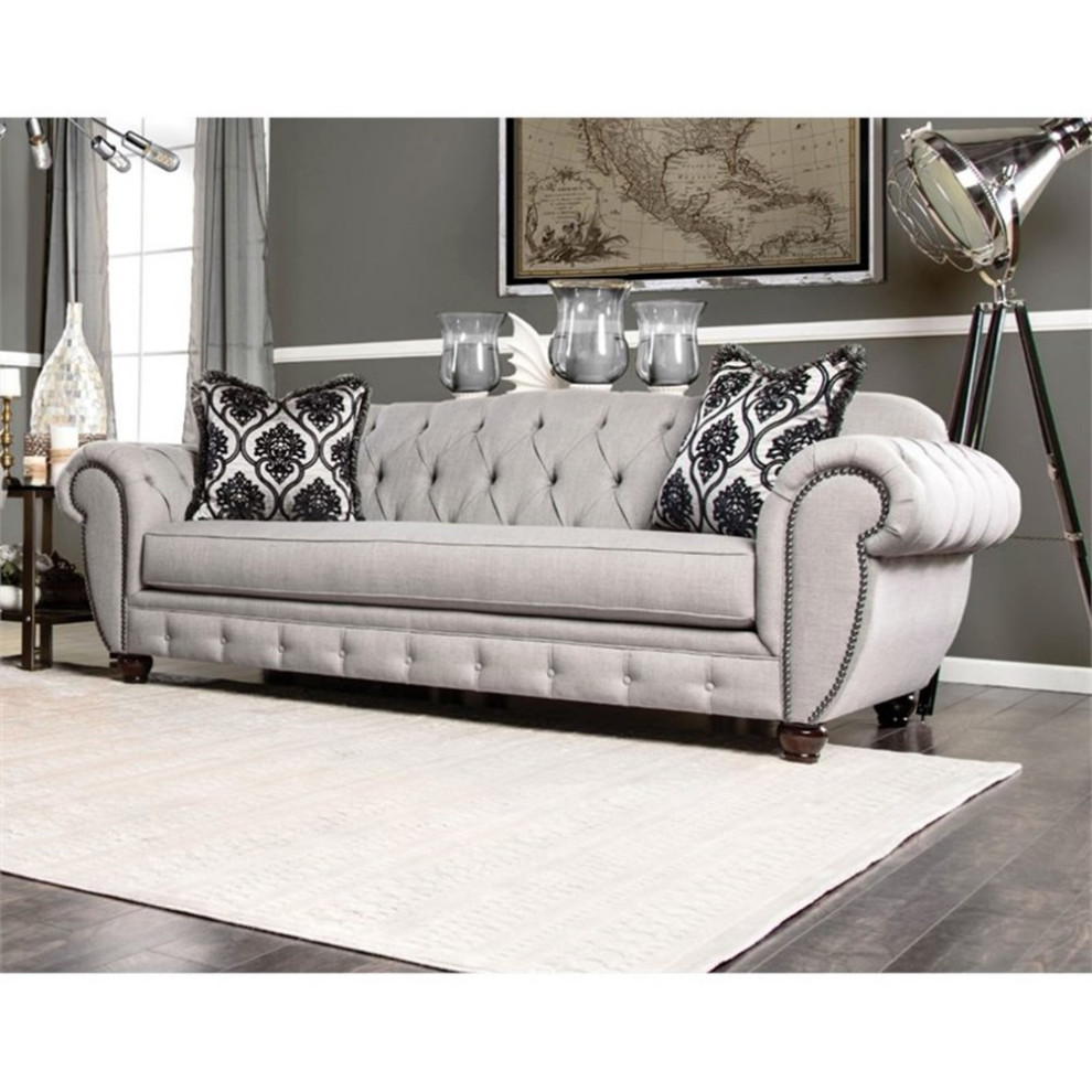 Furniture of America Isabella Transitional Fabric Tufted Sofa in Gray   Traditional   Sofas   by Homesquare  Houzz