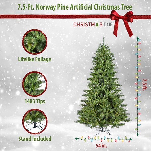 Christmas Time 7.5Ft. Norway Pine Artificial Christmas Tree